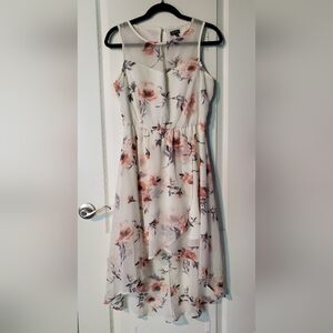 Lily Rose highlow belted cream pink floral spring summer knee length dress